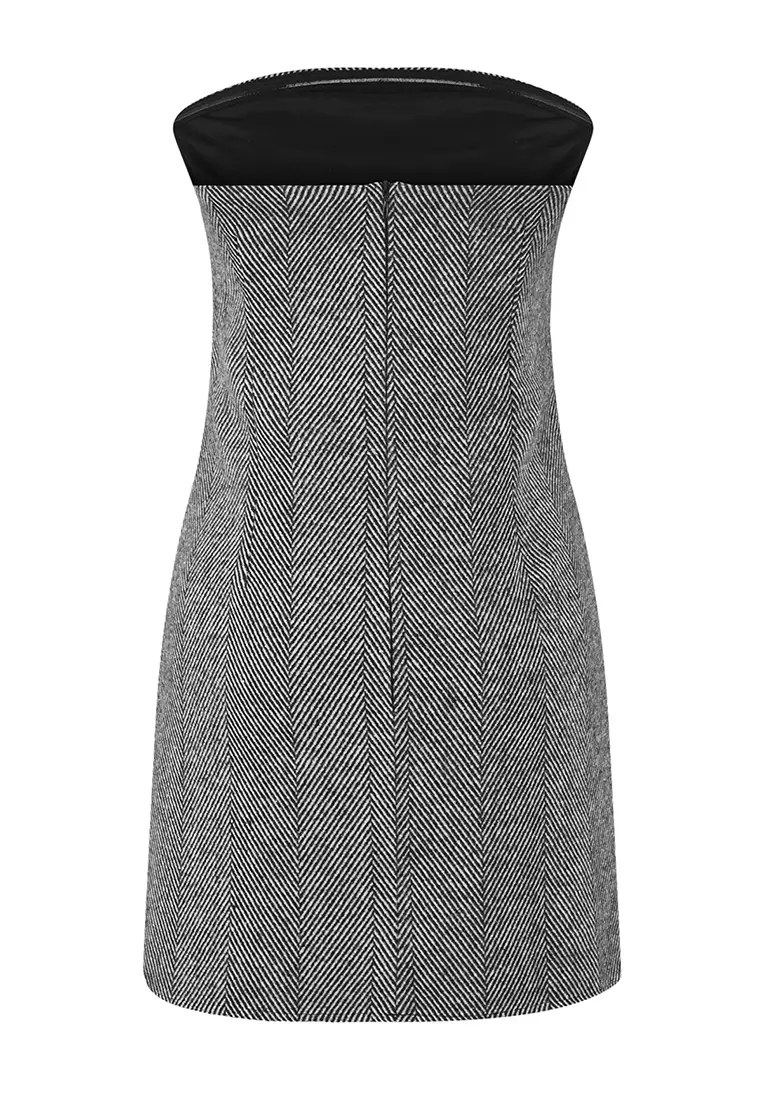 Limited Edition Anthracite Strapless Short / Mini Woven Dress