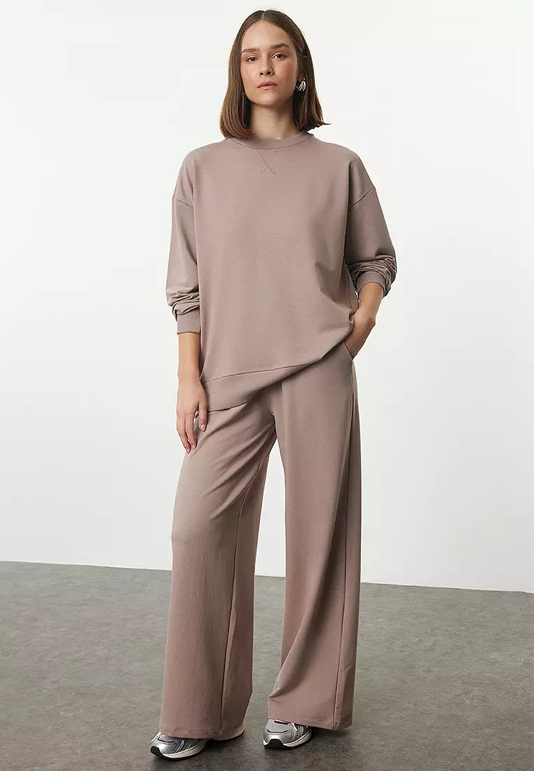 Trendyol Mink Relaxed/Comfortable Fit Wide Leg Knitted Sweatshirt