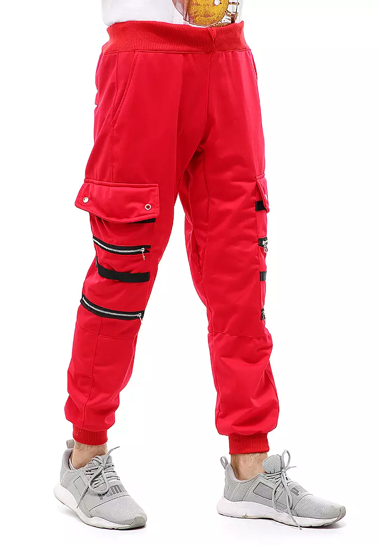 Locko Long Pants Celana Jogger Pria Zipper Design Material Baby Terry ORIGINAL - Red