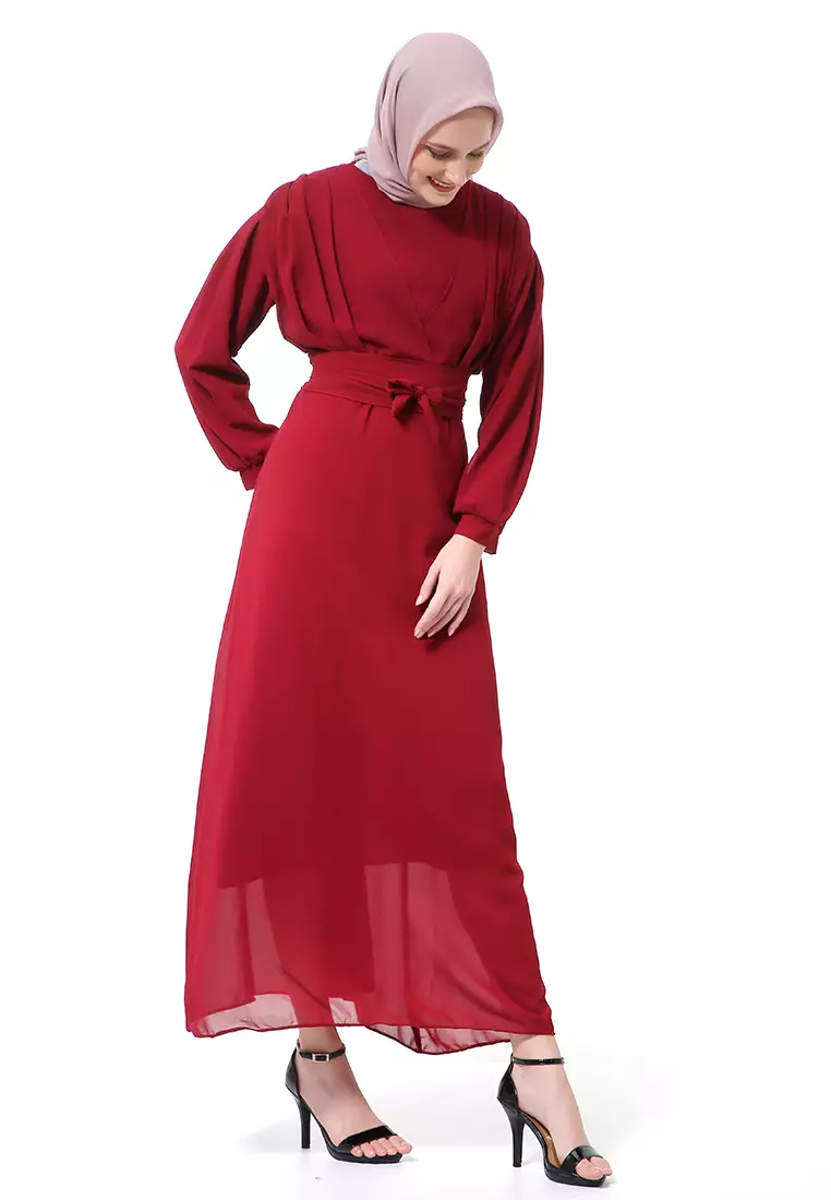 Alika Gamis Dress Long Sleeve Wanita Muslimah High Quality Premium - Maroon