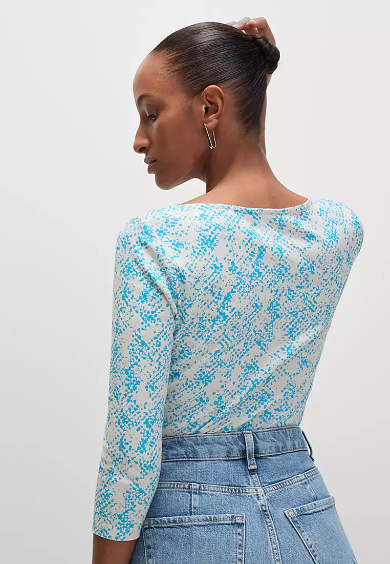 Pure Cotton Printed Slim Fit Slash Neck Top