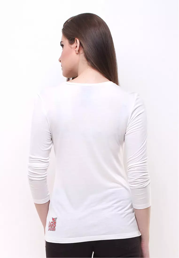 LGS - Slim Fit - Kaos Wanita - Gambar Sablon - Lengan Panjang - Putih