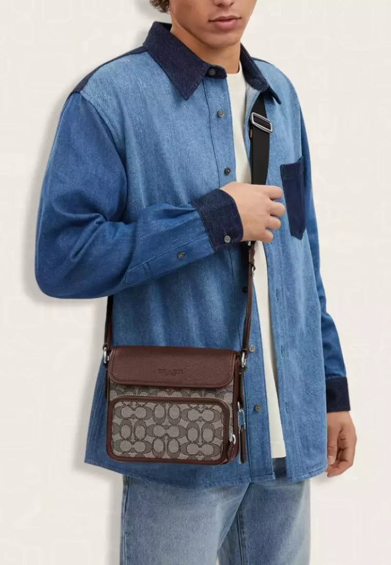 Jual Coach Coach Sullivan Flap Crossbody Bag In Signature Jacquard Oak ...