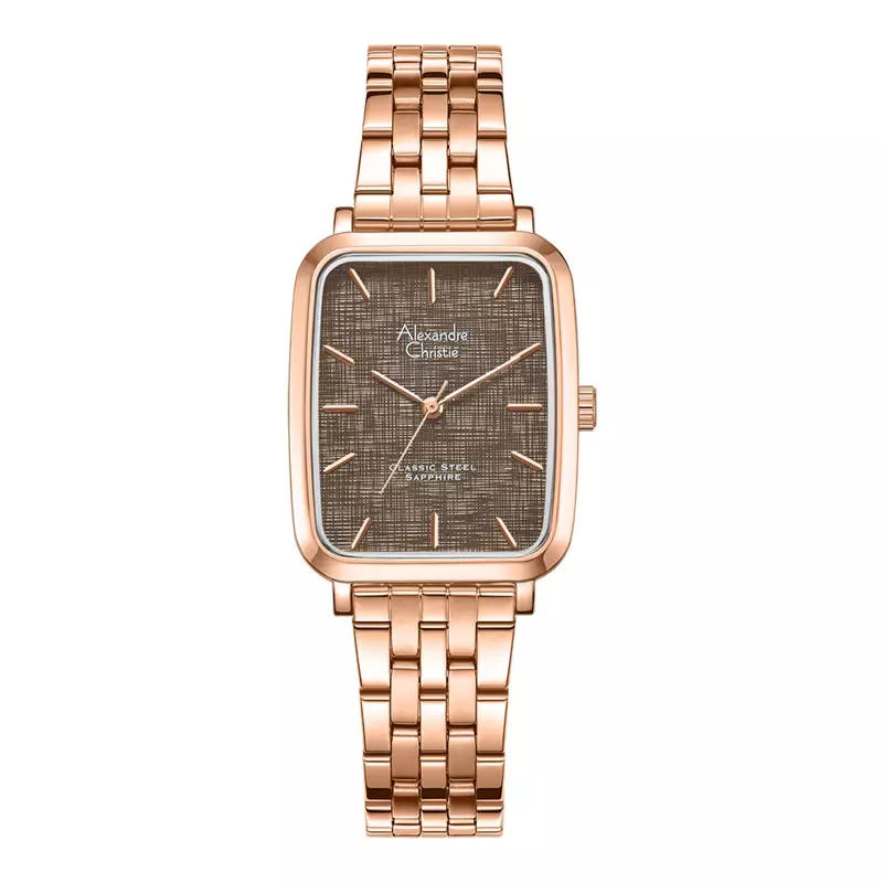 Jam Tangan Pria Alexandre Christie Classic Steel AC 8699 MH BRGBO-1 Men Sapphire Brown Dial Rose Gold St Steel Strap