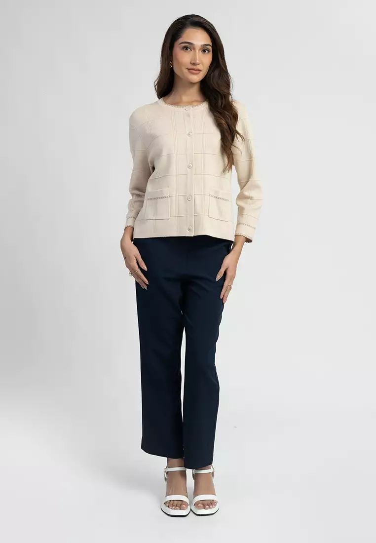 Naya Grid Knit Cardigan with Patch Pockets