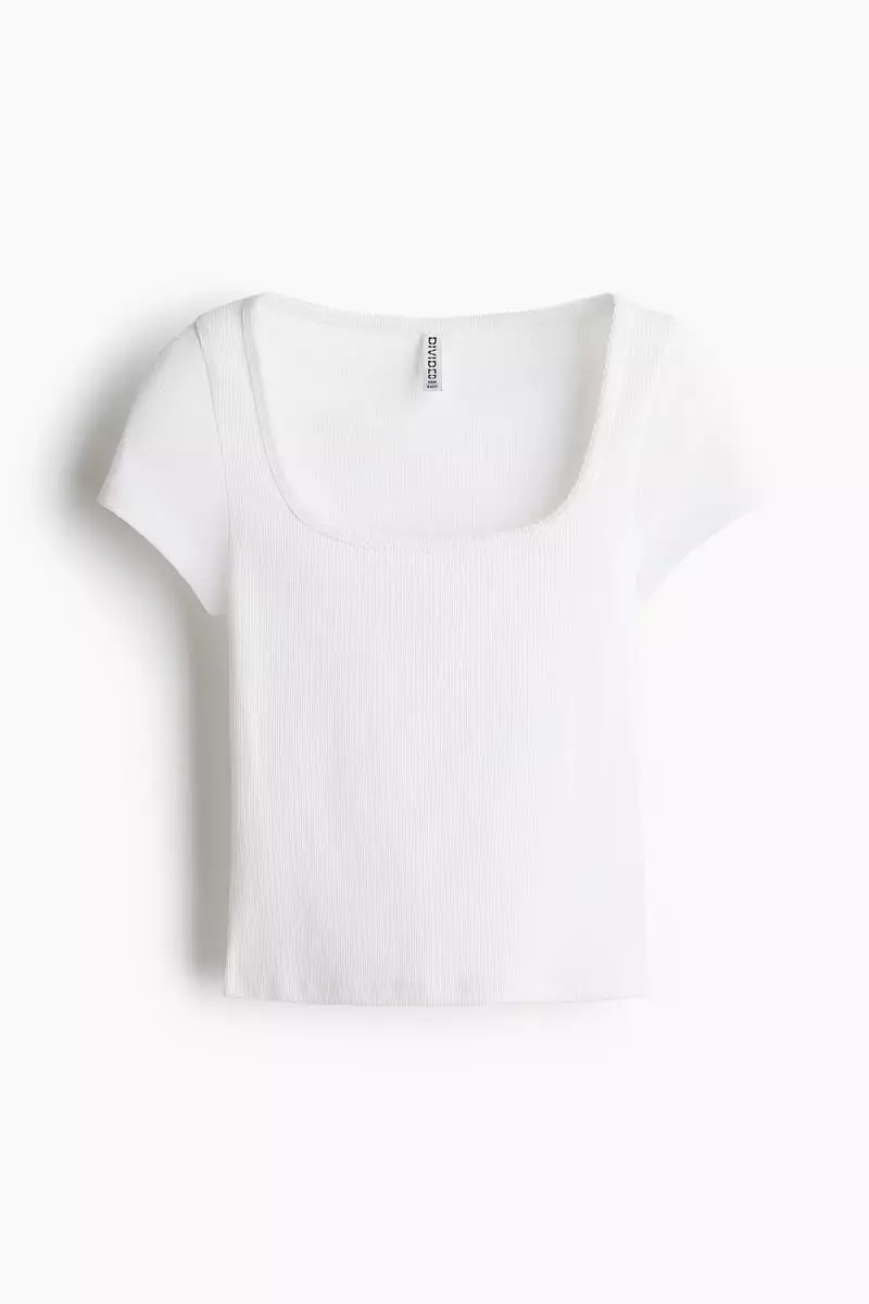 Picot-trimmed ribbed T-shirt