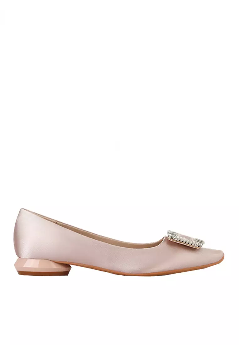 Discount on Twenty Eight Shoes  shoes - SKU: VANSA Silky Satin Faux Rhinestone Buckle Low Heel Shoes VSW-F73181