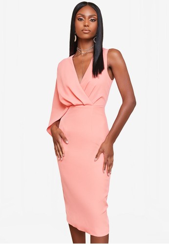 Jual Lavish Alice One Shoulder Cape Midi Dress Original Zalora Indonesia