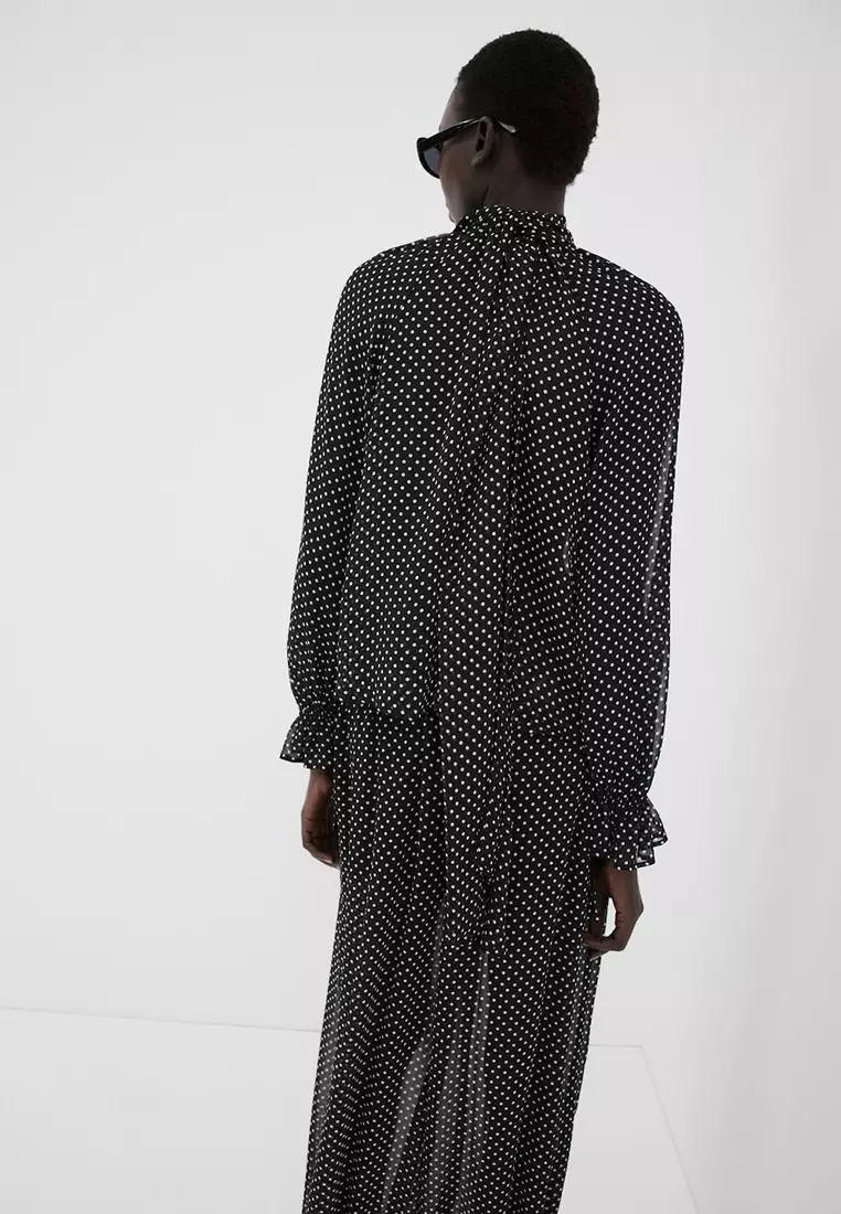 Polka Dot High-Neck Blouse