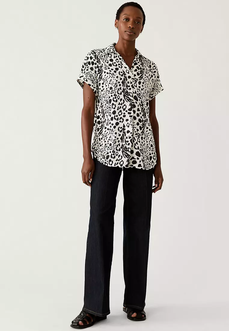 Satin Printed Popover Blouse