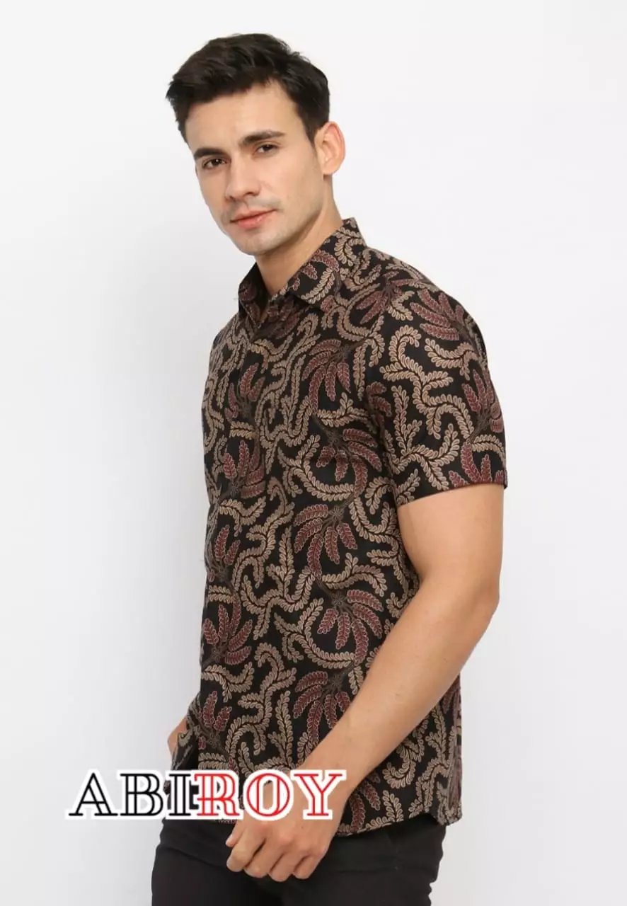 Kemeja Batik Pria Premium Slimfit Elegant Modern Lengan Pendek Patuk Maron