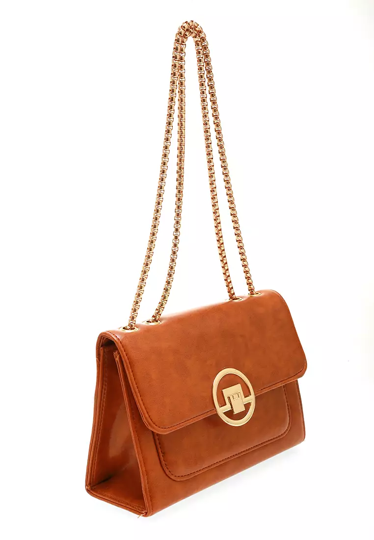 Veniqa Slingbag Wanita Tali Rantai Motif Polos High Quality Premium - Mocca