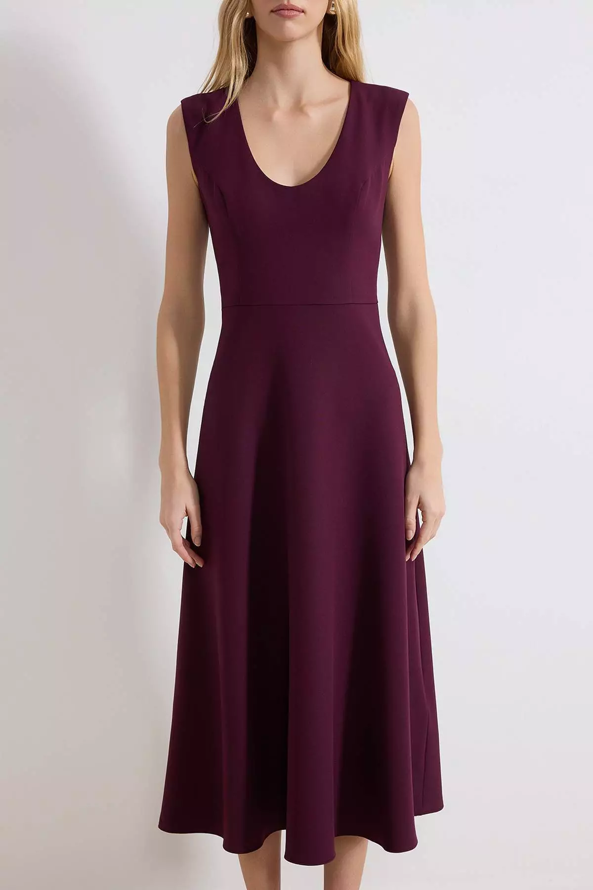 Plum Deep-Cut Midi Woven Dress Twoss26El119
