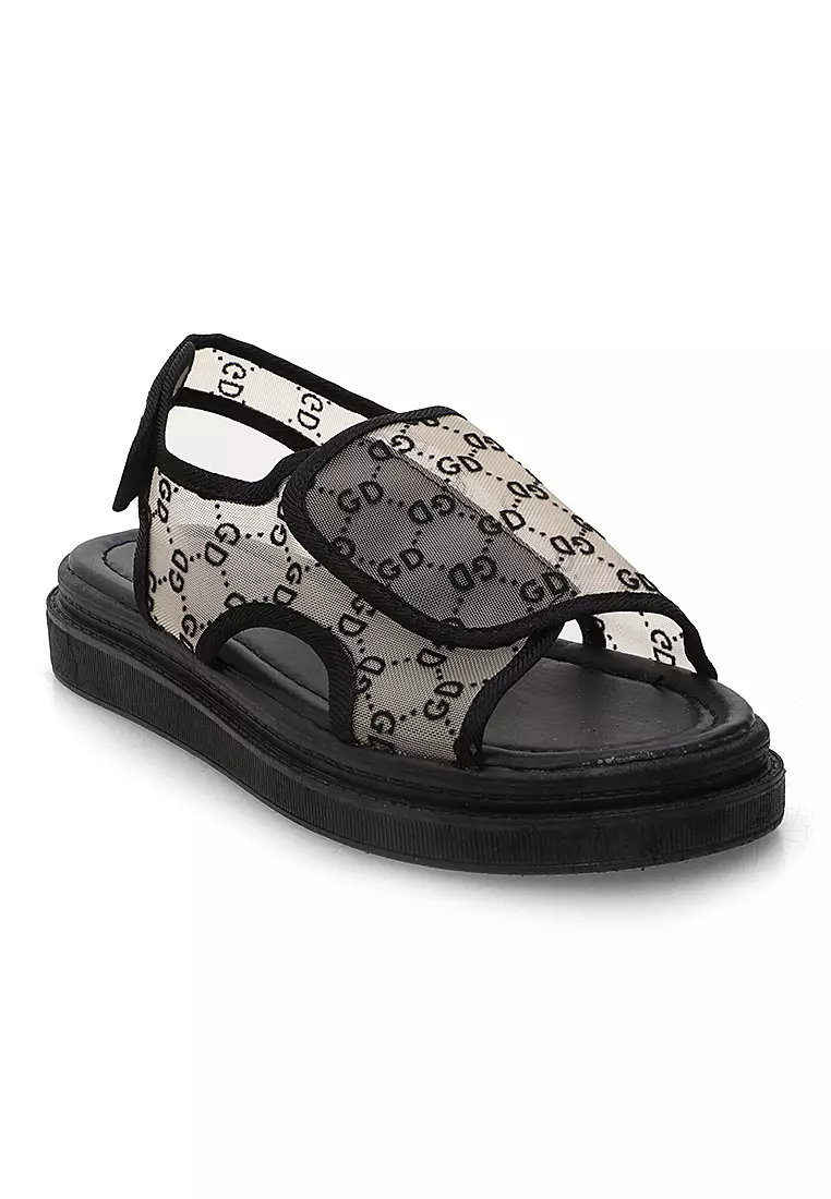 Sandal Slop Wanita Transparan Motif Korean Style Comfortable - Grey