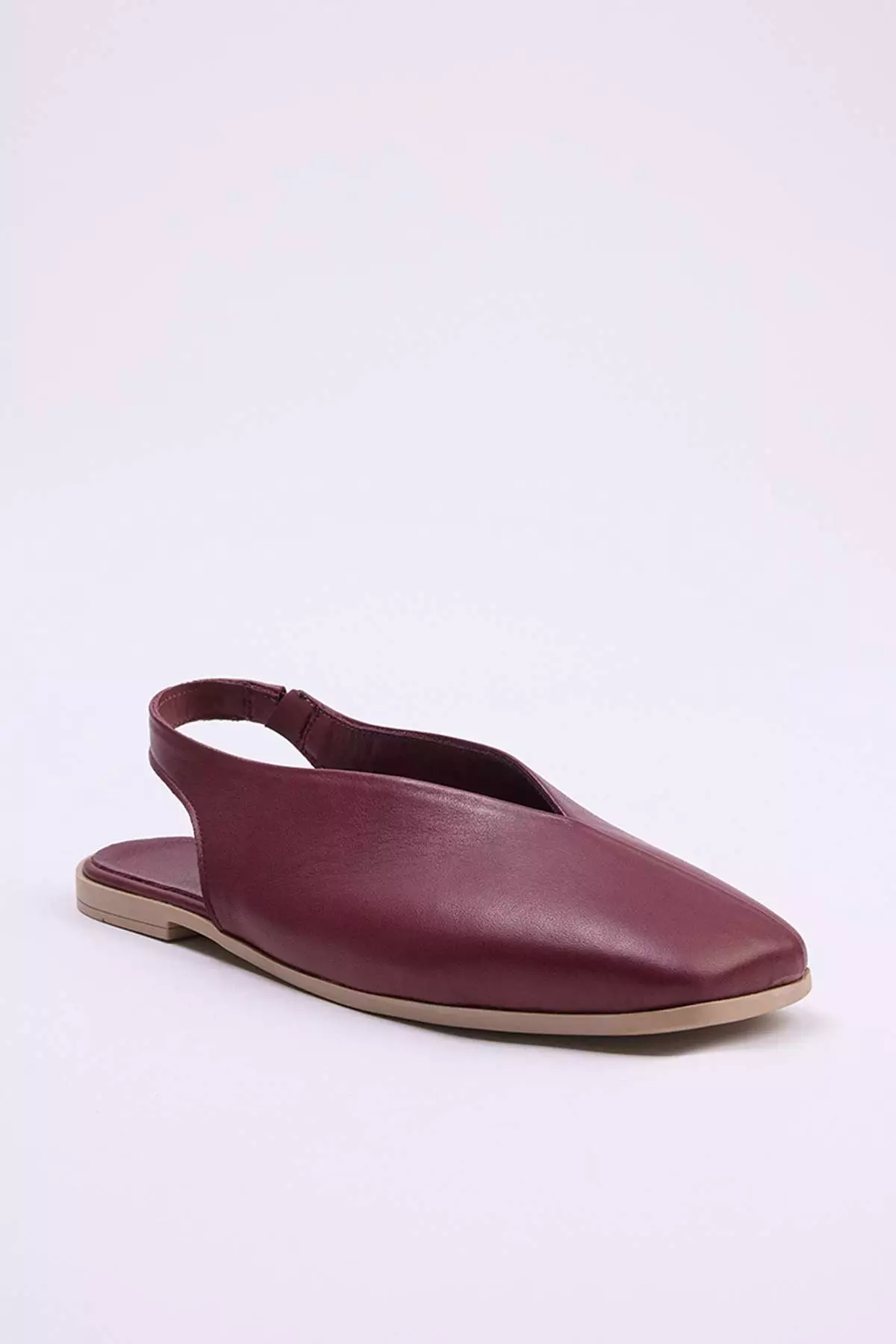 Burgundy Genuine Leather Open Back Square Toe Women'S Ballerinas Takss25Be00018