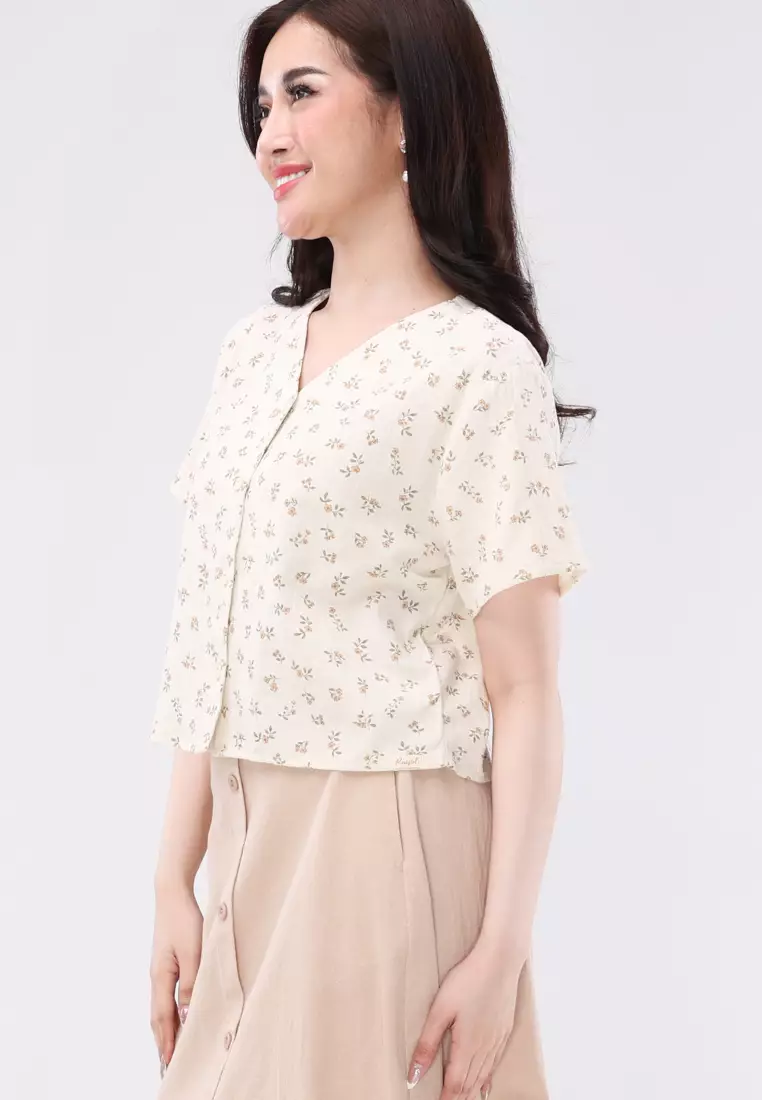 Crumpled Woven Short Sleeves Blouse/Skirt