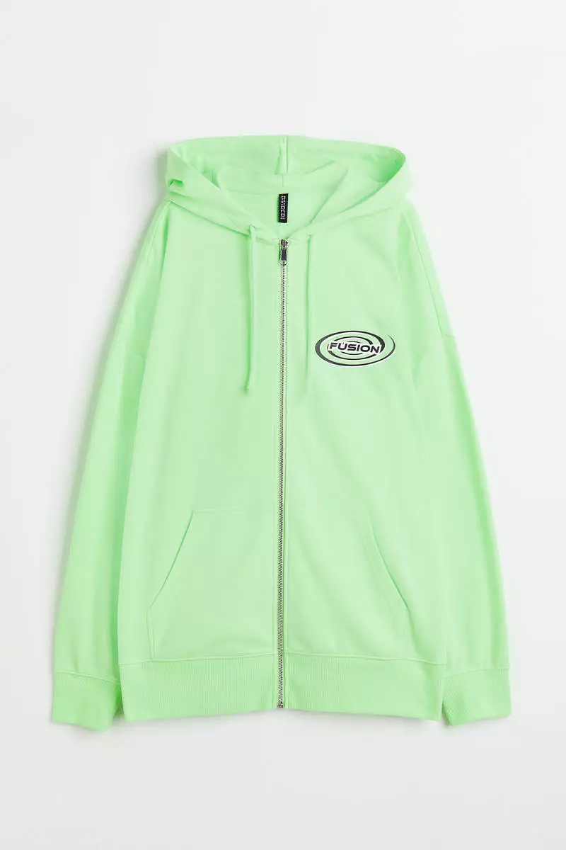 Oversized printed zip-through hoodie