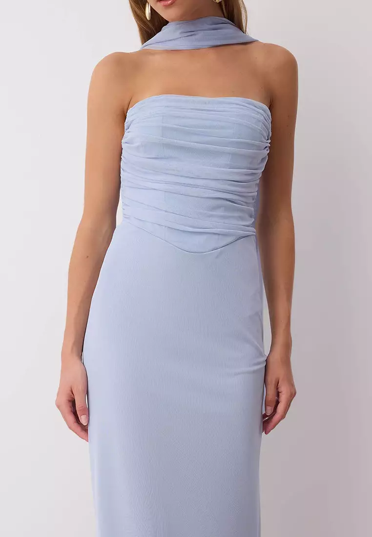 Buy Trendyol Light Blue Tulle Knitted Maxi Evening Dress With Scarf Evening Homecoming  Dress 2026 Online