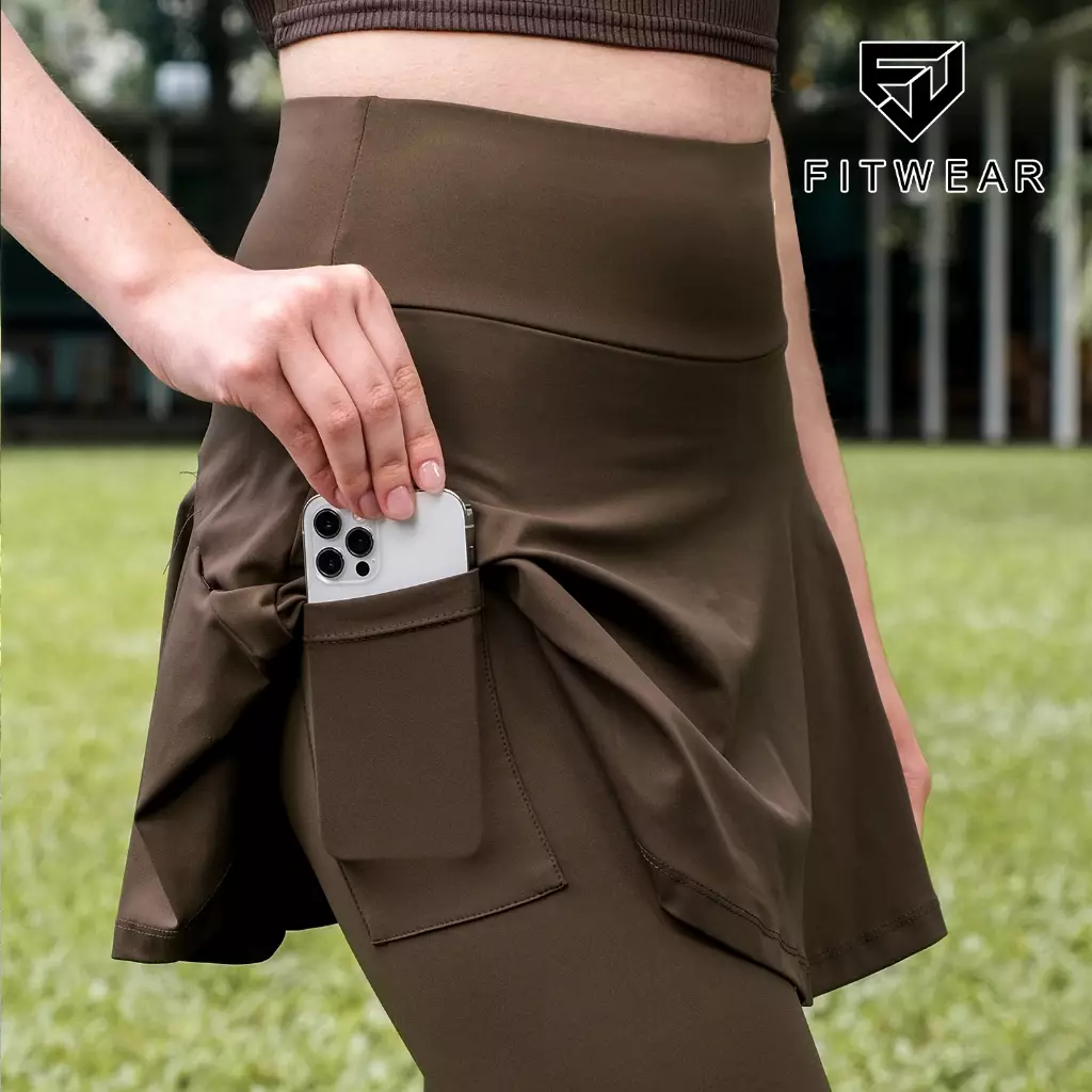 Fitwear Rok + Legging Olahraga Dryfit Wanita KAZUHA POCKET BACK WAVE - COFFEE