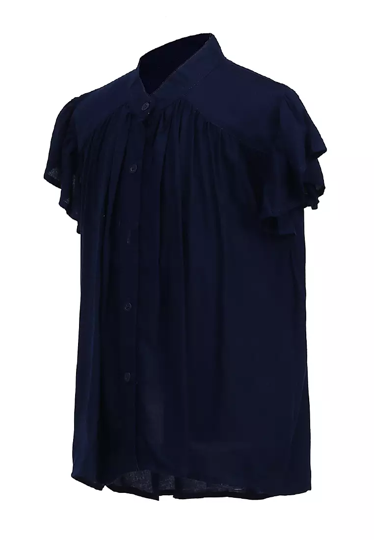 Octavia Blouse Curly Anak Perempuan Motif Polos Atasan  Lengan Pendek Material Cotton ORIGINAL - Navy