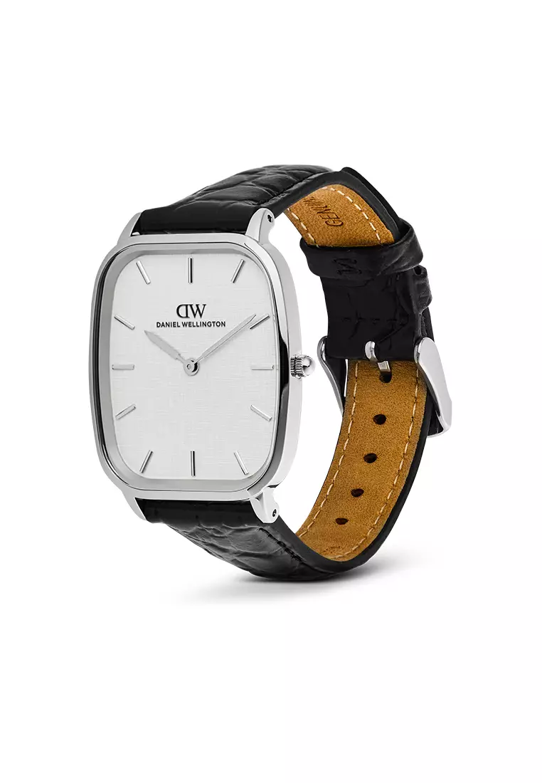 Marlon Black-Croc Belly Linen Off-White Silver - Men Watch Stainless Steel Leather Strap DW Official Authentic Original