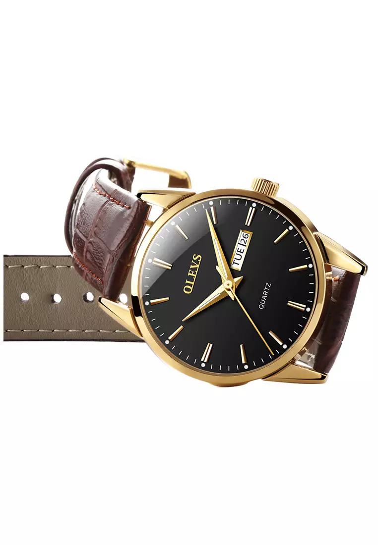 Olevs Classic Leather Men Quartz Watch