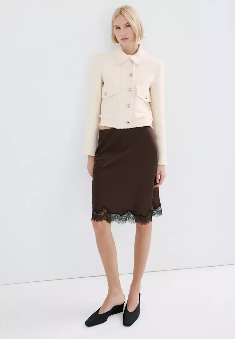 Tweed Jacket with Notched Lapel Collar