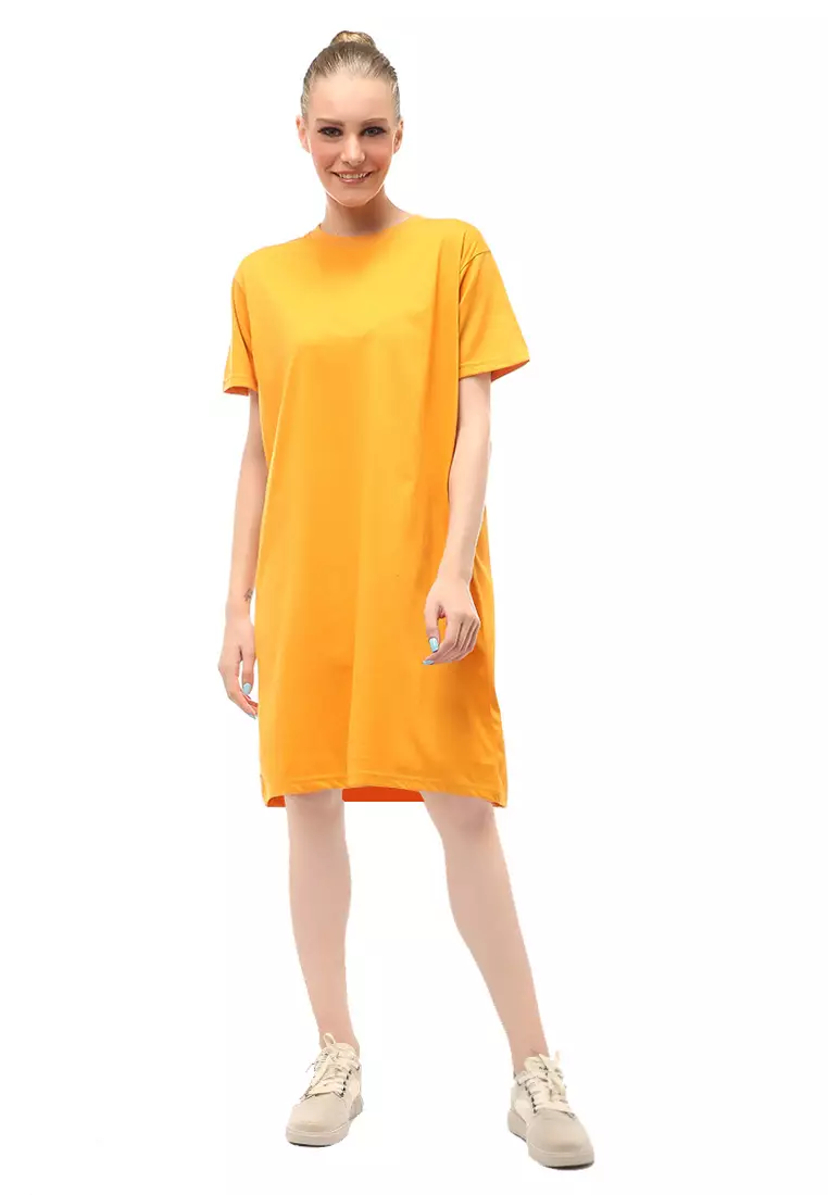 Finch Midi Dress Wanita Short Sleeves Motif Polos - Mustard