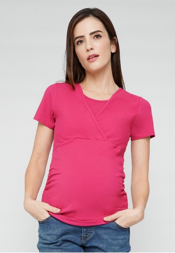 9months Maternity pink Fuchsia S/S Nursing Wrap Top 19ECFAA8CC8737GS_1
