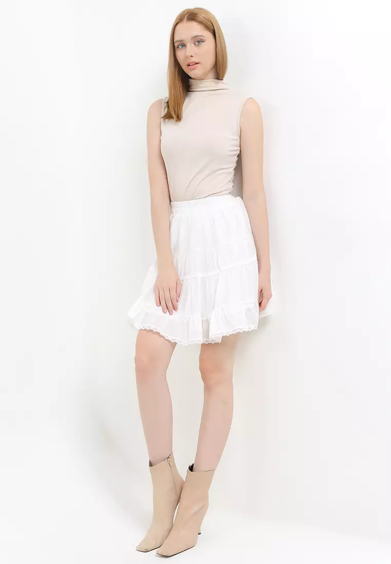 Mini 4 Tiered Dots Cotton Skirt W/ Lace Trimmings