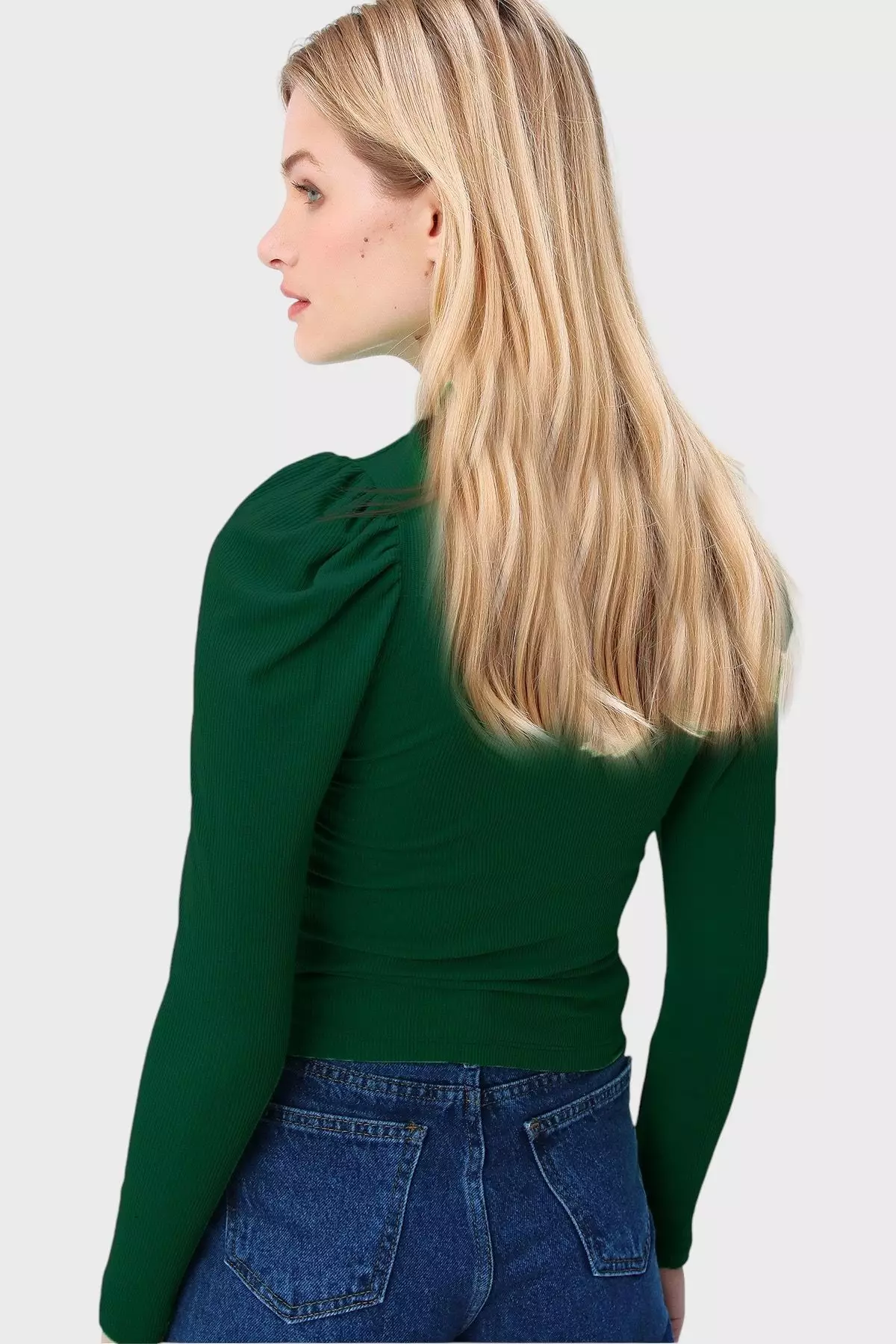 Women's Emerald Green Princess Sleeve Half Fisherman Camisole Blouse