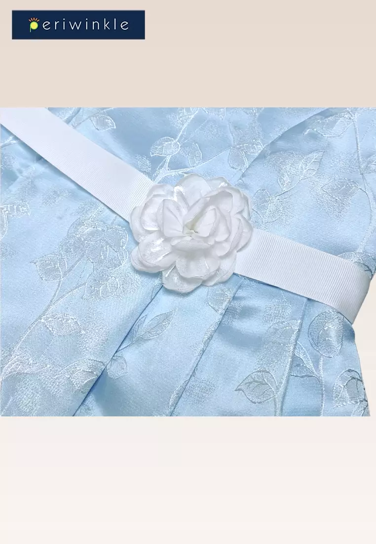 Ganika Girls Blue Textured Party Dress