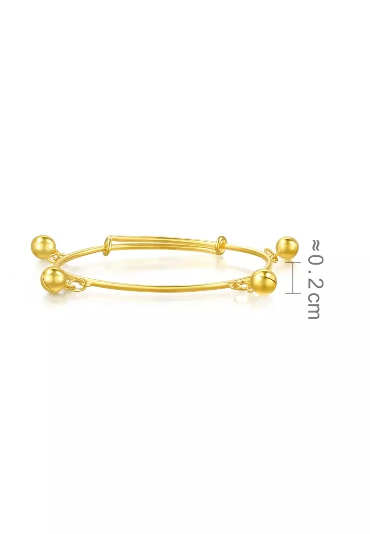 999.9 24K Pure Gold Chinese Gifting Collection Newborn Adjustable Bangle for Tiny Size 09220K Price-by-Weight 7.11g Gold