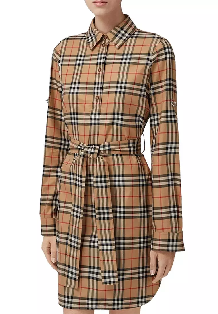 Jual Burberry Check Cotton Shirt Dress in Archive Beige Original
