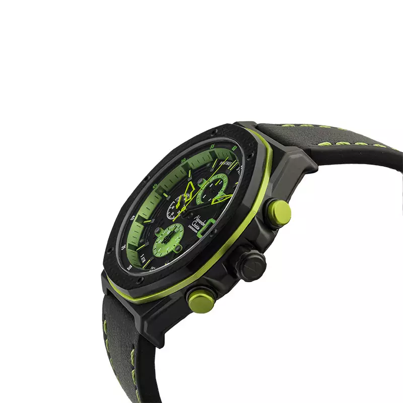 Jam Tangan Pria Alexandre Christie Chronograph AC 6600 MC LIPBAGN Panther X Series Black Dial Black Leather Strap