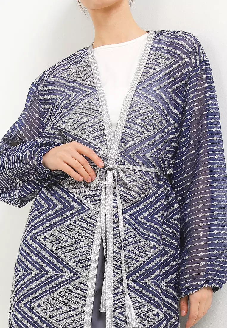 Silver Emb Linen Outer W/ Silver Tassel Belt