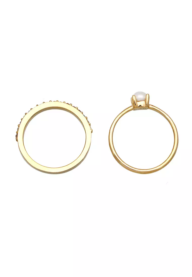 Cincin Perhiasan Perak 925 Wanita Symbol Set with Pearls Crystals Gold Plated