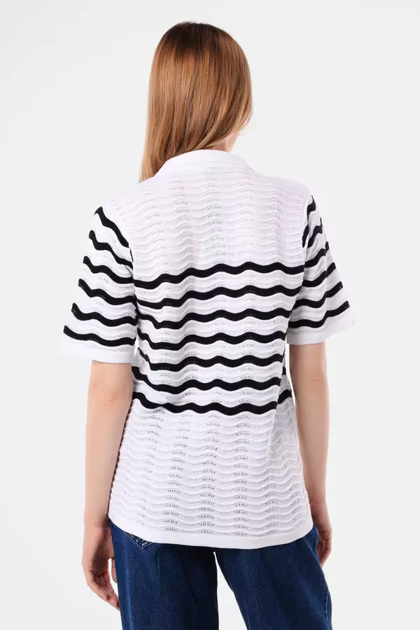 MINIMAL - Venna - Kemeja Rajut Motif Garis - White Colour White