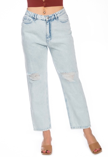 London Rag Wide Fit Washed Ripped Jeans Pants in Light Blue | Buy London Rag Online | ZALORA Hong Kong