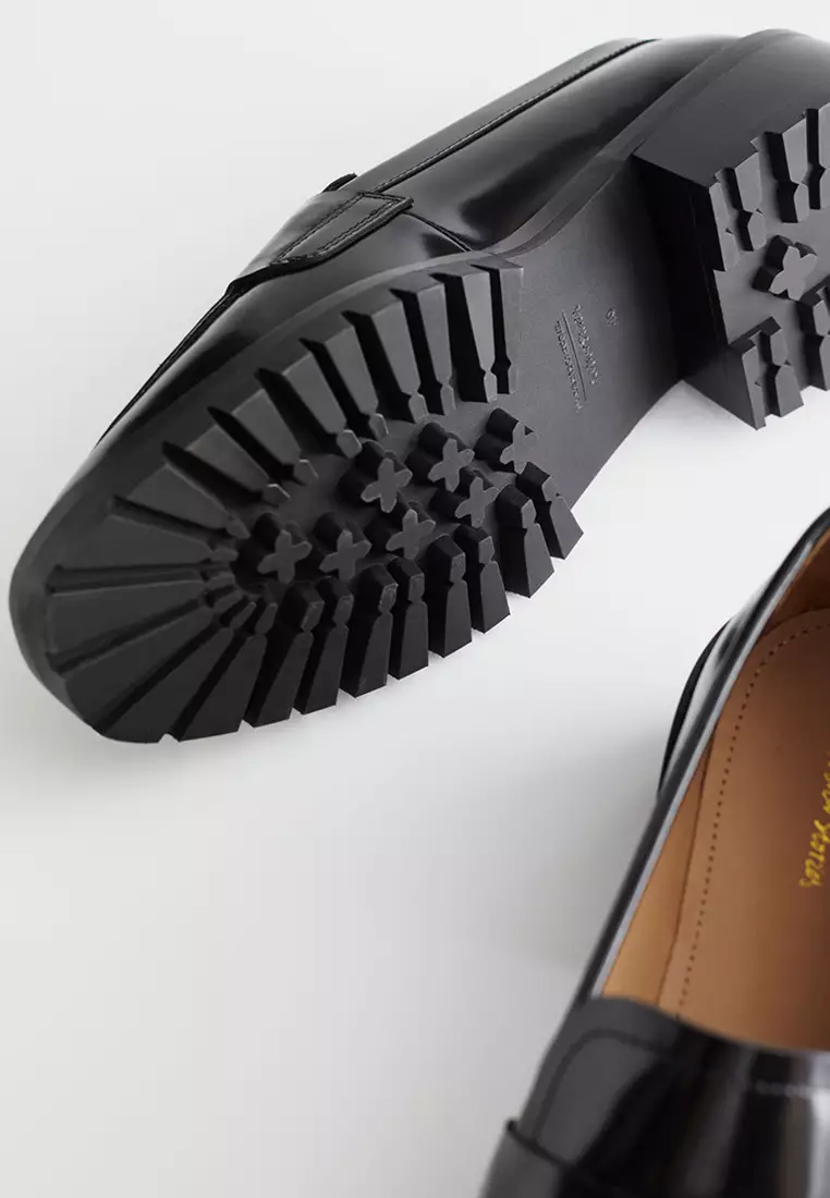 heeled leather penny loafers