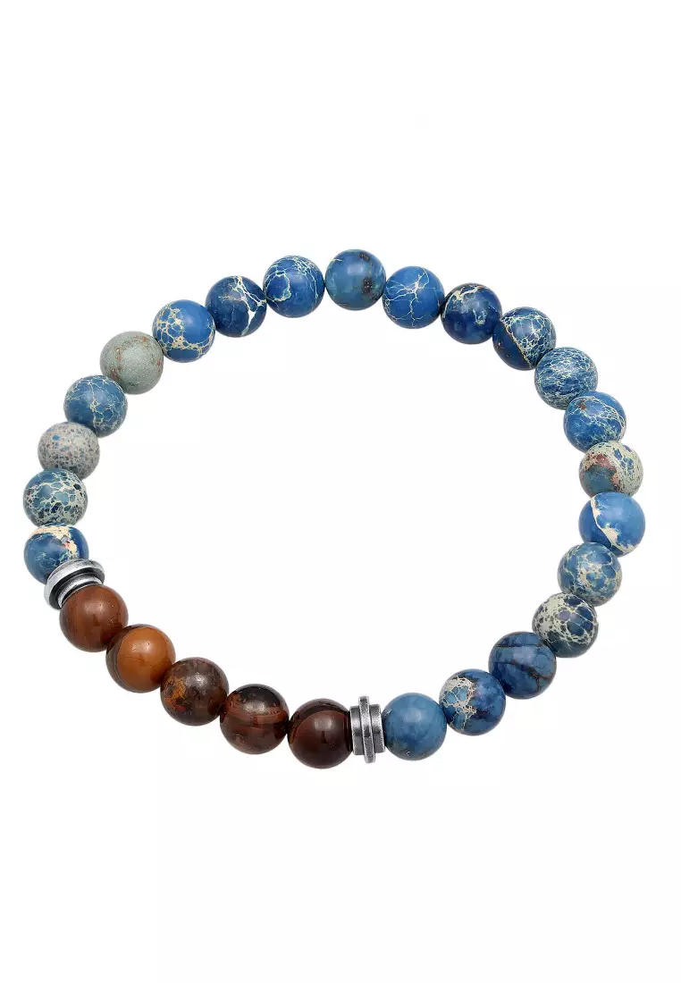 EXCLUSIVE Gelang Perhiasan Perak 925 Pria Balls Stone Trend with Agate and Tiger Eye