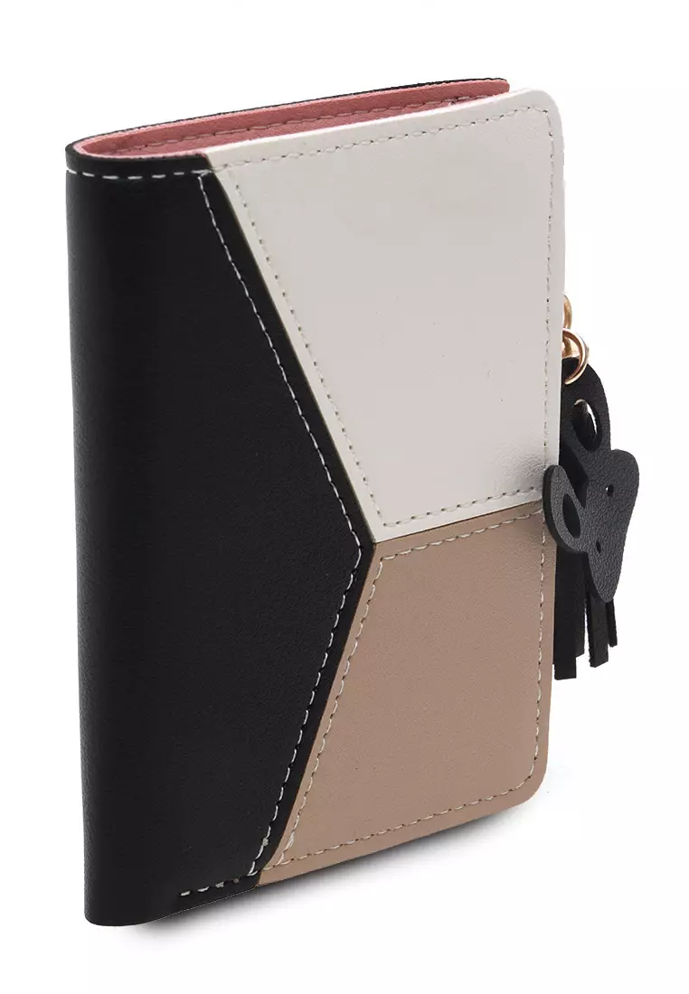 Dompet Mini Triple Color Design Simple Detail Zip - Hitam