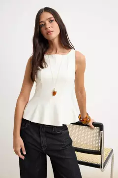 Trendyol Brown Peplum/Fitted Waist Boat Neck Stretchy Knitted