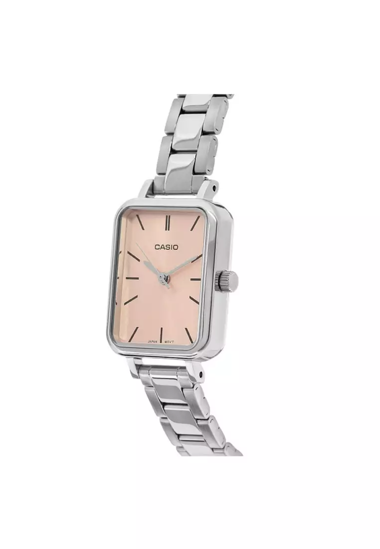 Women's Analog Watch LTP-V009D-4E Pink Dial with Silver Stainless Steel Band Ladies Watch