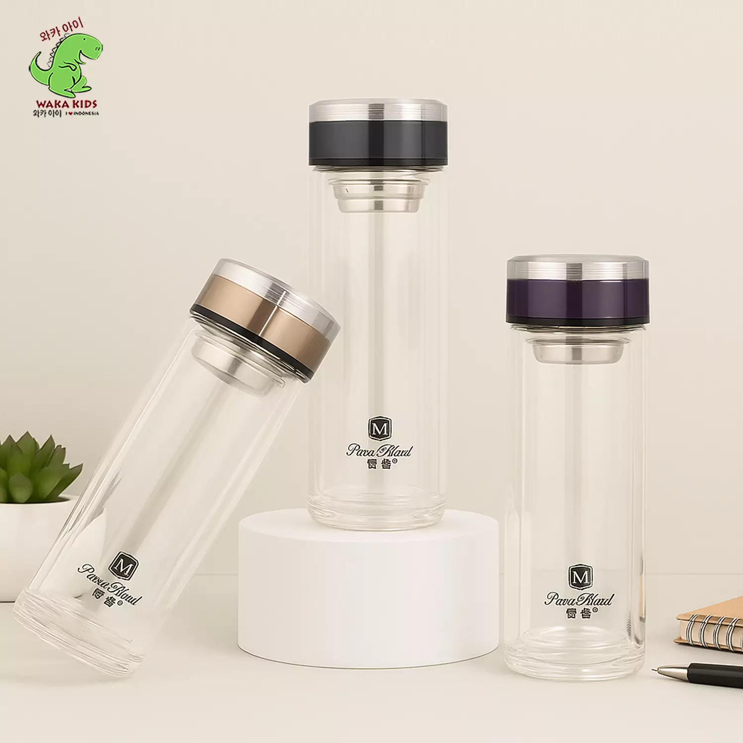 Wakakids Botol Minum Kaca Borosilikat Premium Double Wall Infused Water Tahan Panas Dingin 300ml K1305 Venhs Ungu