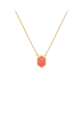 Glamorousky silver 925 Sterling Silver Plated Gold Fashion Simple Orange Enamel Hexagon Geometric Pendant with Necklace BEC2EACFB57B81GS_1
