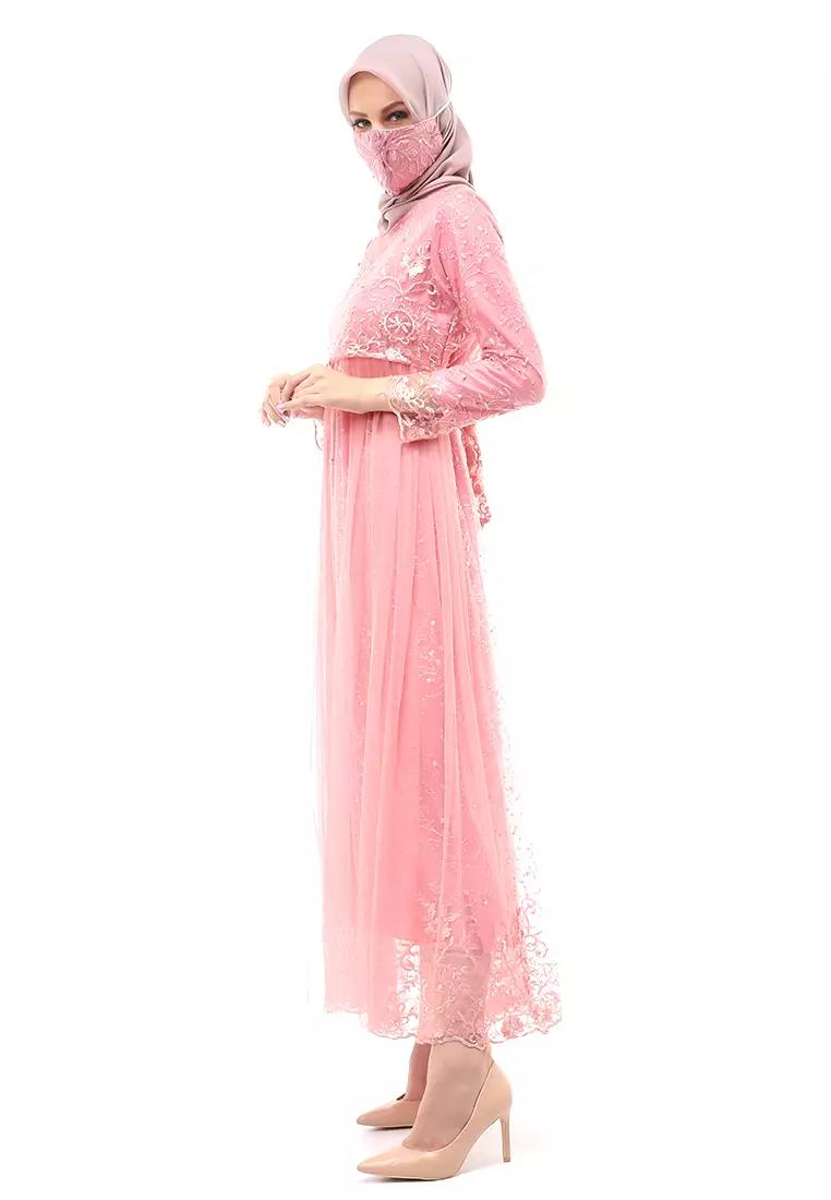 Marlina Gamis Kebaya Muslimah Panjang Motif Polos Long Sleeve Regular Fit - Dusty Pink