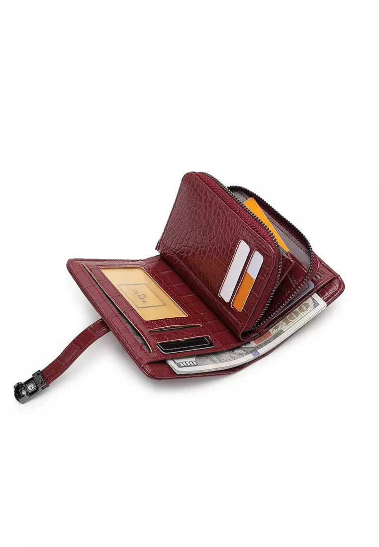 Women's Croc Wallet with Coin Compartment (短錢包) - 紅色