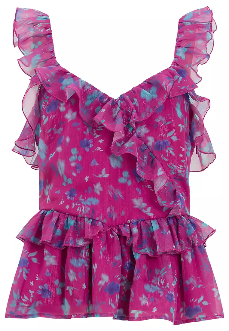 ADEN BAI LUREX FRILL CAMI TOP