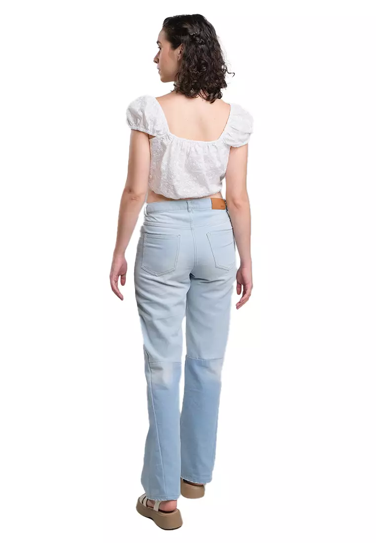 Embroidered Cotton Cropped Blouse With Puff Sleeves